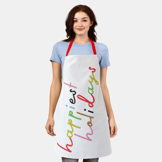 レトロカラフルモダンメリークリスマスホリデー エプロン (着用した状態)