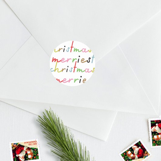 レトロカラフルモダンメリークリスマスホリデー ラウンドシール