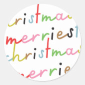 レトロカラフルモダンメリークリスマスホリデー ラウンドシール (正面)