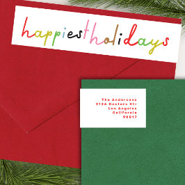 レトロカラフルモダンメリークリスマスホリデー ラップアラウンドラベル