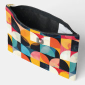 レトロカラフルモノグラムアート、幾何学模様 アクセサリーポーチ (見開き)