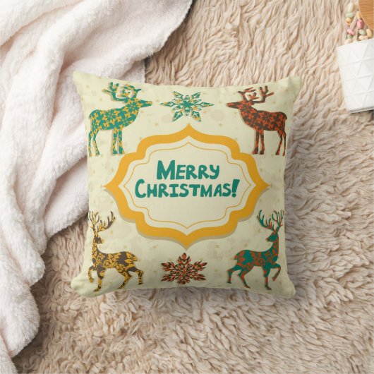 レトロカラフルレインディアメリークリスマス クッション (ブランケット)