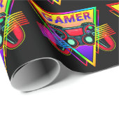 レトロカラフルレインボーゲーマーコンピュータゲーム ラッピングペーパー (ロールコーナー)