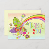 レトロカラフルレインボーフラワーズメッセージサンキュー サンキューカード (正面/裏面)