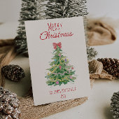 レトロカラフルレッド予測できなグリーンクリスマスボウツリー シーズンカード