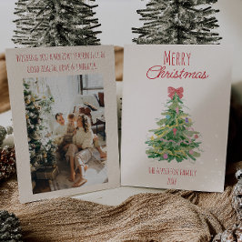 レトロカラフルレッド予測できなグリーンクリスマスボウツリー シーズンカード