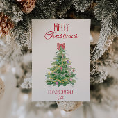 レトロカラフルレッド予測できなグリーンクリスマスボウツリー シーズンカード