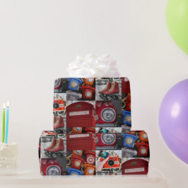 レトロカラフルレッド美学ヴィンテージ写真コラージュ ラッピングペーパー