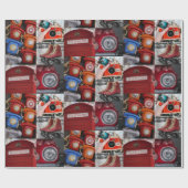 レトロカラフルレッド美学ヴィンテージ写真コラージュ ラッピングペーパー (フラット)