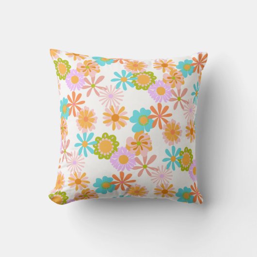 レトロカラフルヴィンテージヒッピー花柄 クッション (正面)