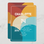 レトロカラフルヴィンテージ抽象芸術アートバースデーパーティー 招待状 (正面/裏面)