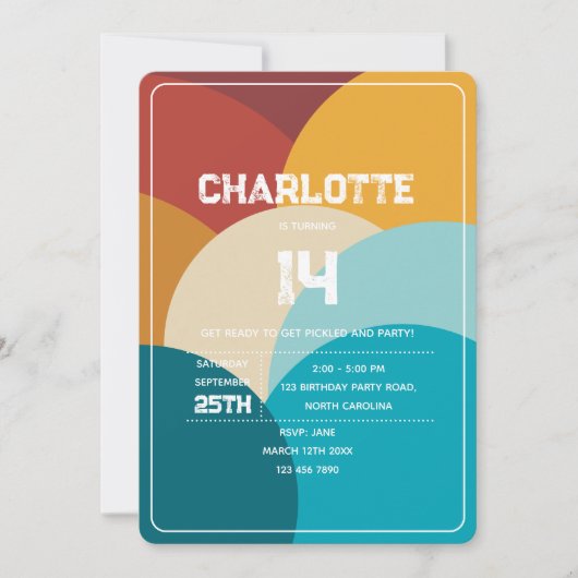 レトロカラフルヴィンテージ抽象芸術アートバースデーパーティー 招待状 (正面)