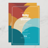 レトロカラフルヴィンテージ抽象芸術アートベイビーシャワー 招待状 (正面/裏面)