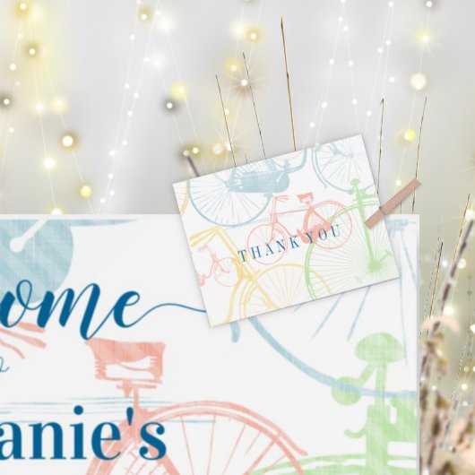 レトロカラフルヴィンテージ自転車パターンありがとうありがとう ポストカード