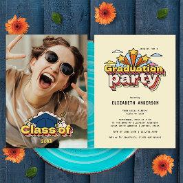 レトロカラフル卒業写真パーティー 招待状