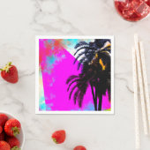 レトロカラフル夏期ビーチパーティーパームツリー スタンダードカクテルナプキン (インサイチュ)