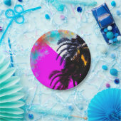 レトロカラフル夏期ビーチパーティーパームツリー ペーパープレート (パーティー)