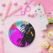 レトロカラフル夏期ビーチパーティーパームツリー ペーパープレート (パーティー)