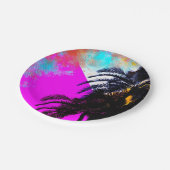 レトロカラフル夏期ビーチパーティーパームツリー ペーパープレート (アングル)