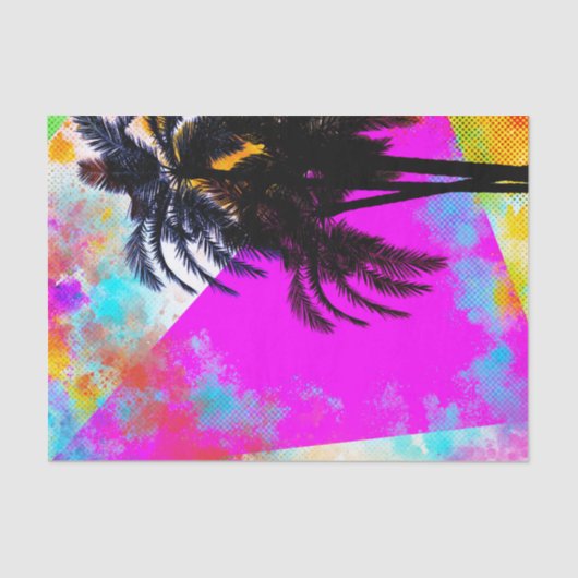 レトロカラフル夏期ビーチパーティーパームツリー 薄葉紙 (正面)