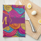 レトロカラフル宝石トーン渦巻形の波形パターン キッチンタオル (四つ折り)