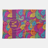レトロカラフル宝石トーン渦巻形の波形パターン キッチンタオル (横)