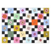 レトロカラフル市松模様にデイジーフラワーチェック テーブルクロス (正面(横))