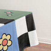 レトロカラフル市松模様にデイジーフラワーチェック テーブルクロス (インサイチュ)