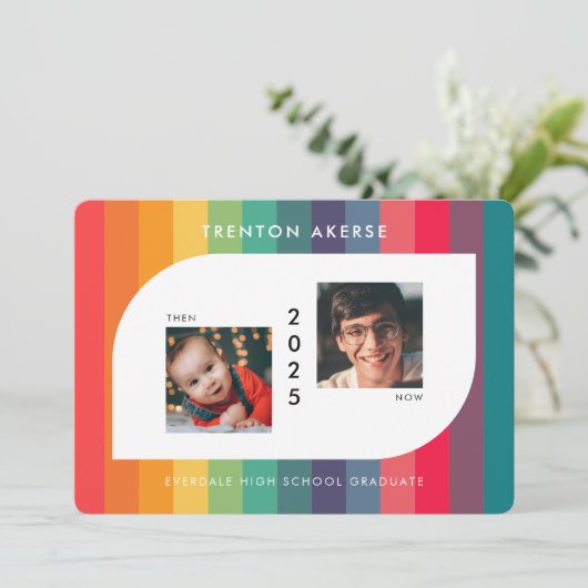 レトロカラフル幾何学形状大学院写真 案内状 (スタンド正面)