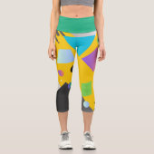 レトロカラフル幾何学模様イエローグリーン可愛い カプリレギンス (正面)