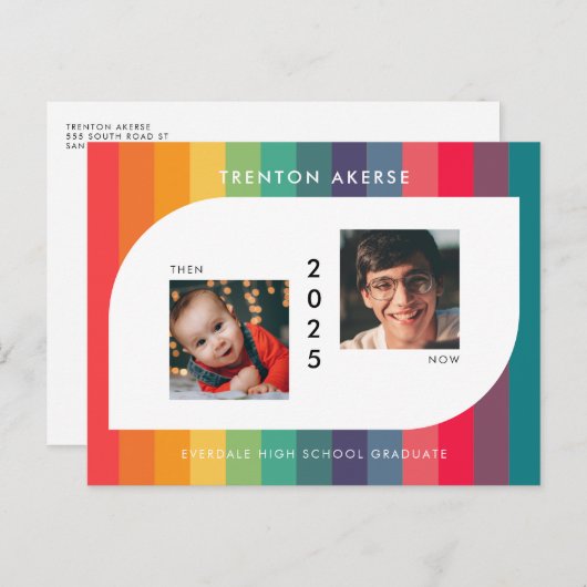 レトロカラフル幾何形状卒業写真 ポストカード (正面/裏面)