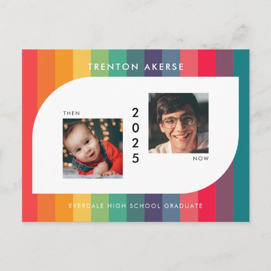 レトロカラフル幾何形状卒業写真 ポストカード (正面)