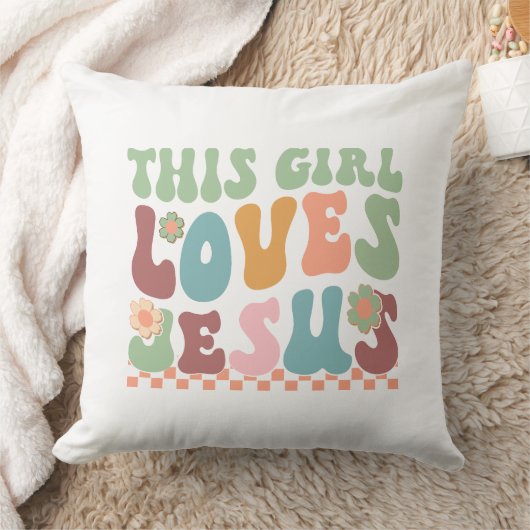 レトロカラフル引用文この女の子はイエスを愛 クッション (ブランケット)