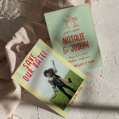 レトロカラフル手描きパステルおもしろいフォト結婚ズ セーブザデート