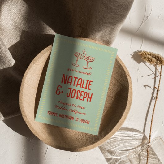 レトロカラフル手描きパステルおもしろいフォト結婚ズ セーブザデート