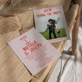 レトロカラフル手描きマルティニ写結婚真 招待状