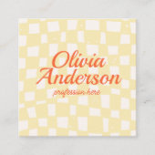 レトロカラフル手描き市松模様にGroovy Cute スクエア名刺 (正面)