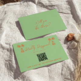 レトロカラフル手描き明るいQRコー結婚ド 出欠カード