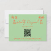 レトロカラフル手描き明るいQRコー結婚ド 出欠カード (正面)