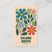 レトロカラフル手描きGroovyフローラ抽象芸術 名刺 (正面)