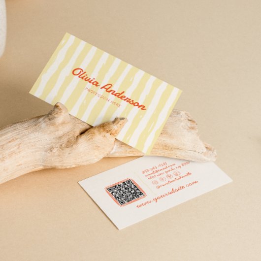 レトロカラフル手描きGroovy QRコード 名刺