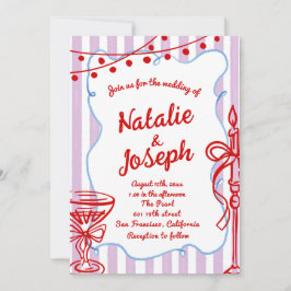 レトロカラフル手描きQR書コー結婚ド 招待状