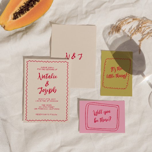 レトロカラフル手書きおもしろいユニーク結婚の メニュー