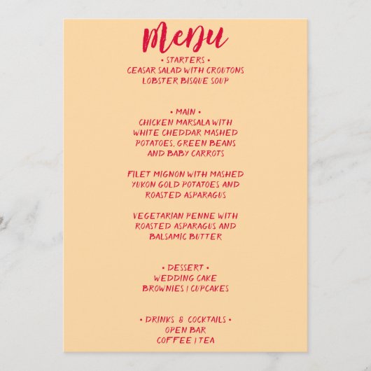 レトロカラフル手書きおもしろいユニーク結婚の メニュー (正面)