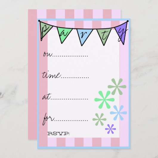 レトロカラフル手書きパーティー 招待状 (正面/裏面)