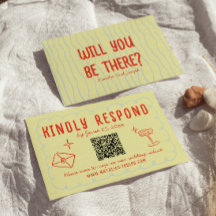 レトロカラフル手書きユニークQRコー結婚ド