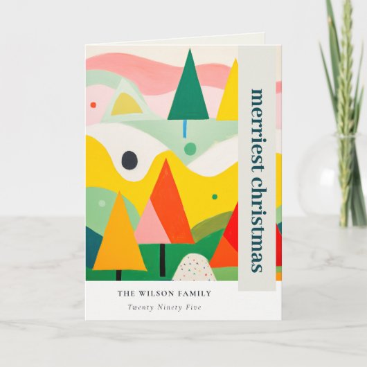 レトロカラフル抽象芸術クリスマス風景の写真 シーズンカード (正面)