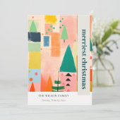 レトロカラフル抽象芸術クリスマス風景の写真 シーズンカード (スタンド正面)