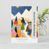 レトロカラフル抽象芸術クリスマス風景の写真 シーズンカード (スタンド正面)