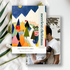 レトロカラフル抽象芸術クリスマス風景の写真 シーズンカード